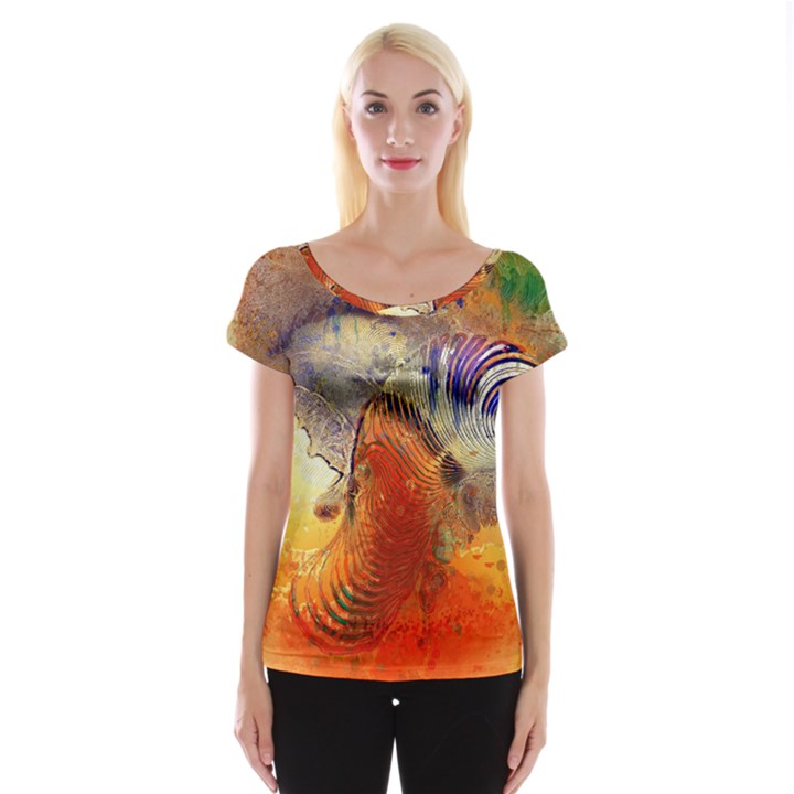 Dirty Dirt Image Spiral Wave Cap Sleeve Tops