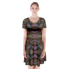 Pattern Abstract Art Decoration Short Sleeve V-neck Flare Dress