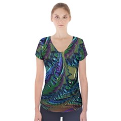 Fractal Art Background Image Short Sleeve Front Detail Top by Celenk