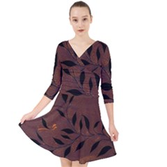 Texture Pattern Background Quarter Sleeve Front Wrap Dress	