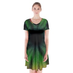 Sunflower Digital Flower Black Hole Short Sleeve V-neck Flare Dress by Celenk