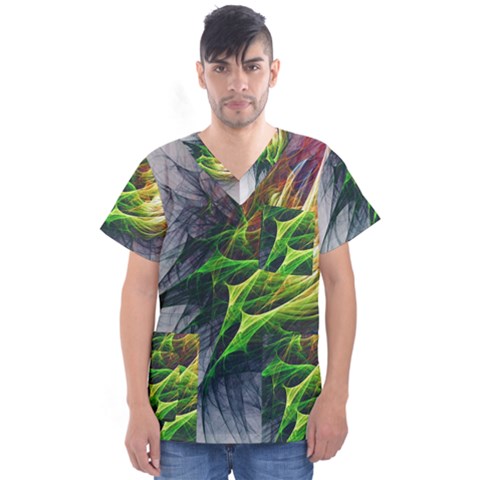 Fractal Art Paint Pattern Texture Men s V-neck Scrub Top by Celenk