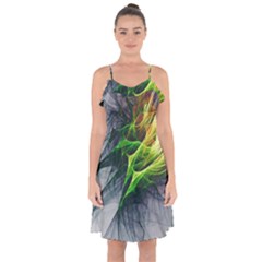 Fractal Art Paint Pattern Texture Ruffle Detail Chiffon Dress by Celenk