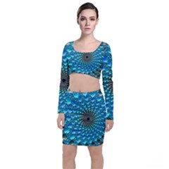 Fractal Art Design Pattern Long Sleeve Crop Top & Bodycon Skirt Set by Celenk