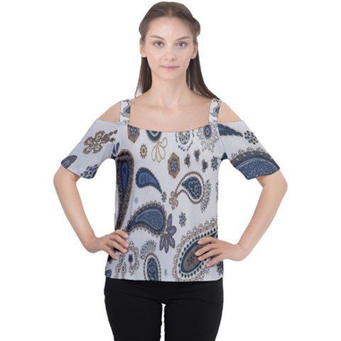 Pattern Embroidery Fabric Sew Cutout Shoulder Tee by Celenk