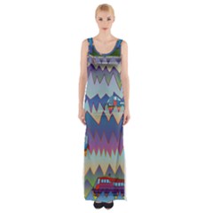 Zig Zag Boats Maxi Thigh Split Dress by CosmicEsoteric