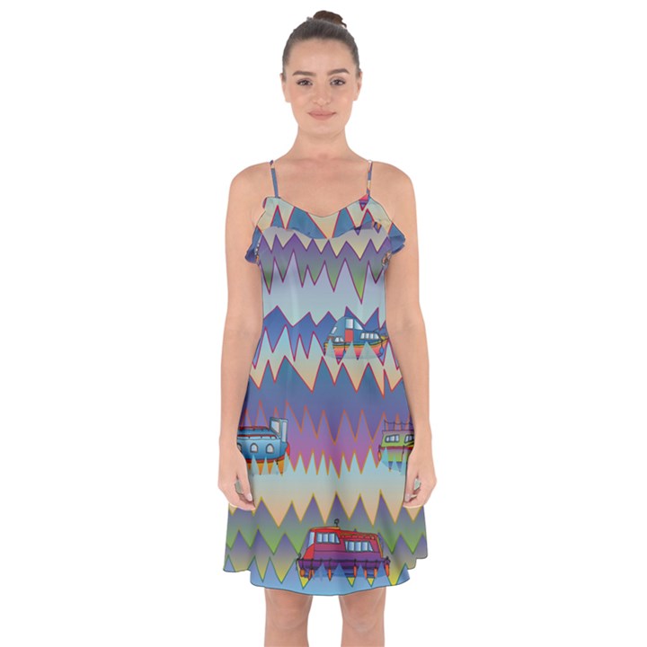 Zig zag boats Ruffle Detail Chiffon Dress