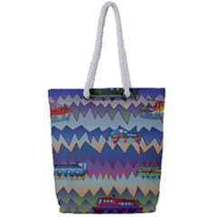 Zig Zag Boats Full Print Rope Handle Tote (small) by CosmicEsoteric