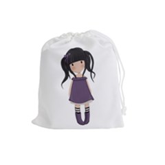 Dolly Girl In Purple Drawstring Pouches (large)  by Valentinaart