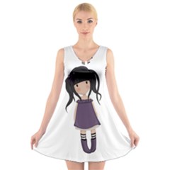 Dolly Girl In Purple V-neck Sleeveless Skater Dress by Valentinaart