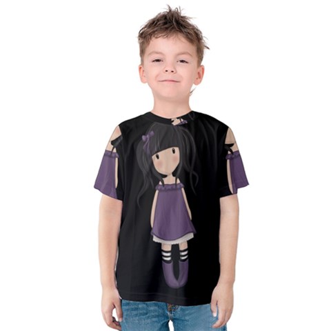 Dolly Girl In Purple Kids  Cotton Tee by Valentinaart