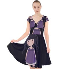 Dolly Girl In Purple Cap Sleeve Front Wrap Midi Dress by Valentinaart