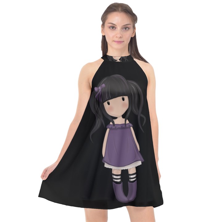 Dolly girl in purple Halter Neckline Chiffon Dress 