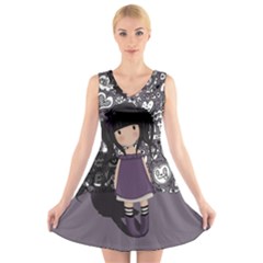 Dolly Girl In Purple V-neck Sleeveless Skater Dress by Valentinaart