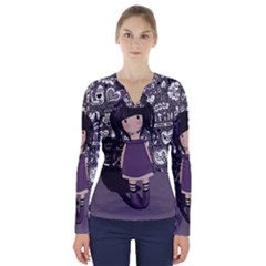 Dolly Girl In Purple V-neck Long Sleeve Top by Valentinaart