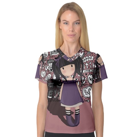 Dolly Girl In Purple V-neck Sport Mesh Tee by Valentinaart