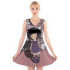 Dolly Girl In Purple V-neck Sleeveless Skater Dress by Valentinaart