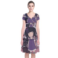 Dolly Girl In Purple Short Sleeve Front Wrap Dress by Valentinaart