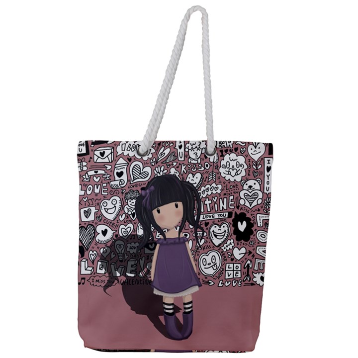 Dolly girl in purple Full Print Rope Handle Tote (Large)