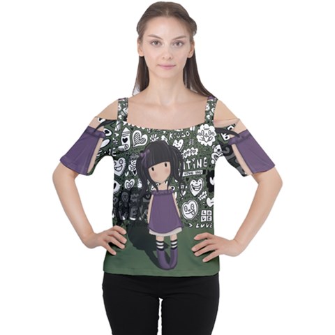 Dolly Girl In Purple Cutout Shoulder Tee by Valentinaart