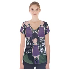 Dolly Girl In Purple Short Sleeve Front Detail Top by Valentinaart