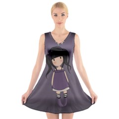 Dolly Girl In Purple V-neck Sleeveless Skater Dress by Valentinaart