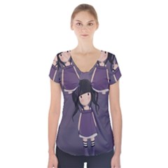 Dolly Girl In Purple Short Sleeve Front Detail Top by Valentinaart