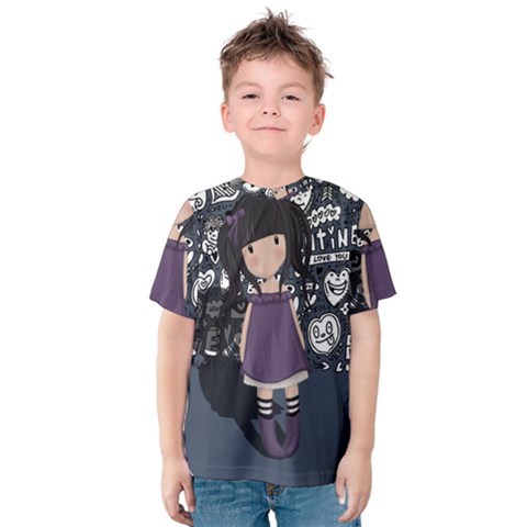 Dolly Girl In Purple Kids  Cotton Tee by Valentinaart