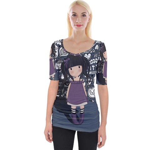 Dolly Girl In Purple Wide Neckline Tee by Valentinaart