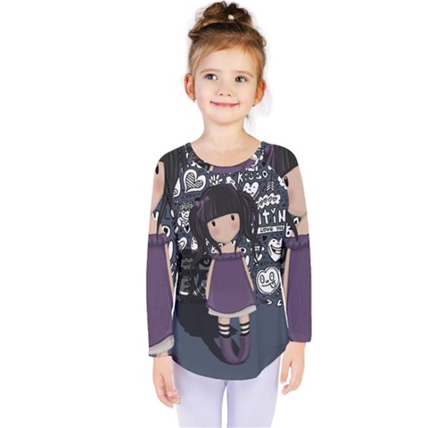 Dolly Girl In Purple Kids  Long Sleeve Tee by Valentinaart