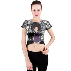 Dolly Girl In Purple Crew Neck Crop Top by Valentinaart