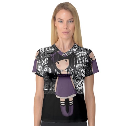 Dolly Girl In Purple V-neck Sport Mesh Tee by Valentinaart