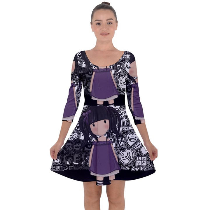 Dolly girl in purple Quarter Sleeve Skater Dress