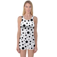 Black On White Polka Dot Pattern One Piece Boyleg Swimsuit by LoolyElzayat