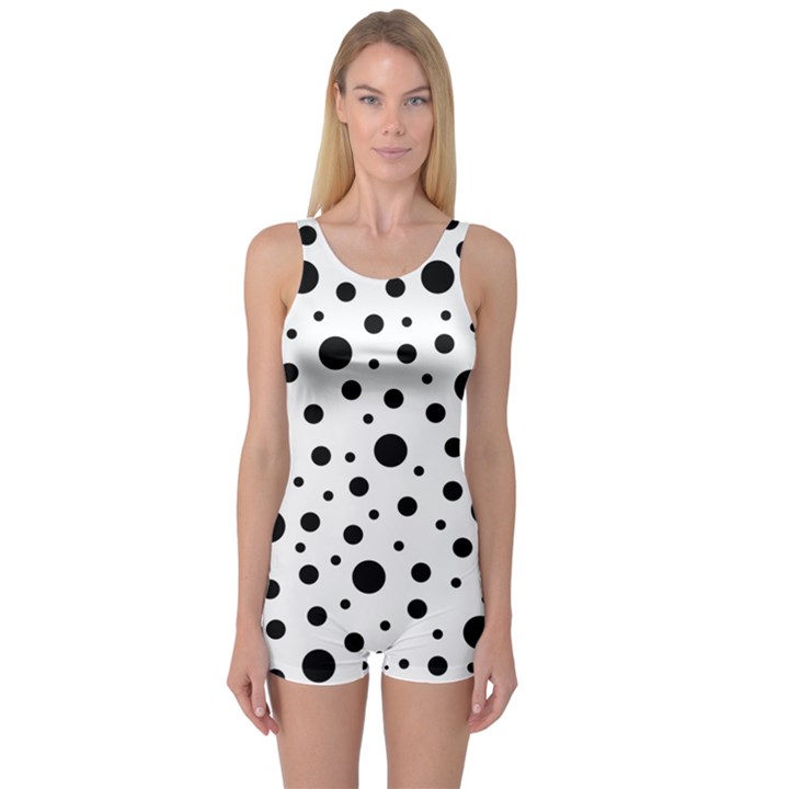 Black On White Polka Dot Pattern One Piece Boyleg Swimsuit