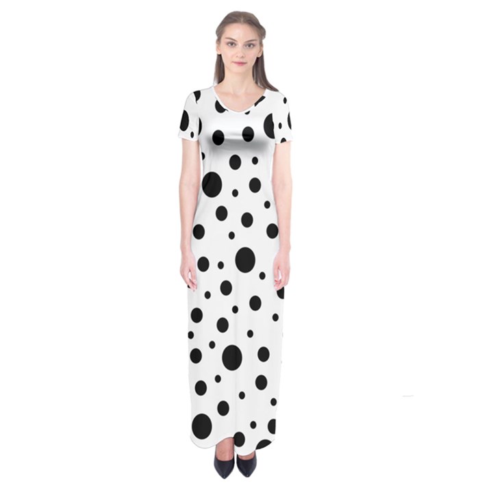 Black On White Polka Dot Pattern Short Sleeve Maxi Dress