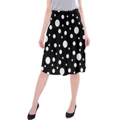 White On Black Polka Dot Pattern Midi Beach Skirt by LoolyElzayat