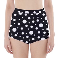 White On Black Polka Dot Pattern High-waisted Bikini Bottoms by LoolyElzayat