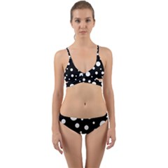 White On Black Polka Dot Pattern Wrap Around Bikini Set