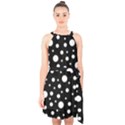 White On Black Polka Dot Pattern Halter Collar Waist Tie Chiffon Dress View1