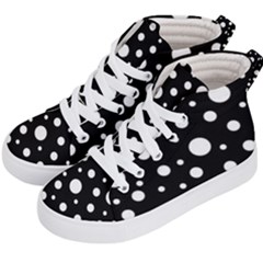 White On Black Polka Dot Pattern Kid s Hi-top Skate Sneakers