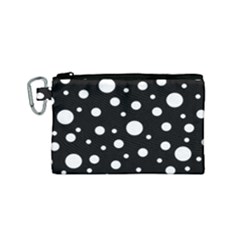 White On Black Polka Dot Pattern Canvas Cosmetic Bag (small) by LoolyElzayat