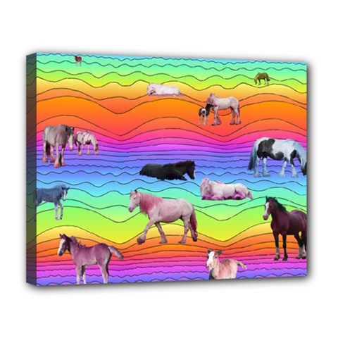 Horses In Rainbow Canvas 14  X 11  by CosmicEsoteric