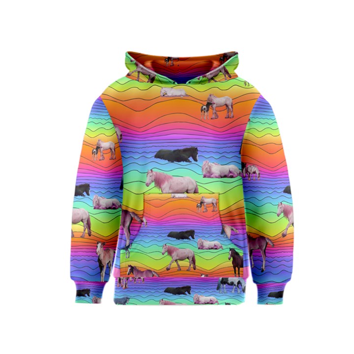 Horses in Rainbow Kids  Pullover Hoodie