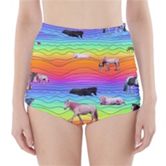 Horses In Rainbow High-waisted Bikini Bottoms by CosmicEsoteric