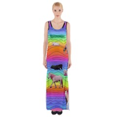 Horses In Rainbow Maxi Thigh Split Dress by CosmicEsoteric