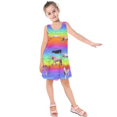 Horses In Rainbow Kids  Sleeveless Dress by CosmicEsoteric