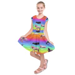 Horses In Rainbow Kids  Short Sleeve Dress by CosmicEsoteric