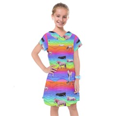 Horses In Rainbow Kids  Drop Waist Dress by CosmicEsoteric