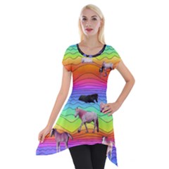 Horses In Rainbow Short Sleeve Side Drop Tunic